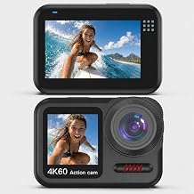 Action Camera 4K 60FPS 64MP Waterproof with Stabilization for Sports | Electronic image stabilization for smooth footage. Perfect for surfing, snorkeling, and motorcycle riding adventures.