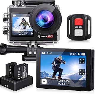 Action Camera 4K Waterproof Camera 20MP with Touch Screen Underwater Camera 131FT with EIS for Snorkeling Helmet Bike 170&deg; Wide Angle Remote WiFi 5XZoom