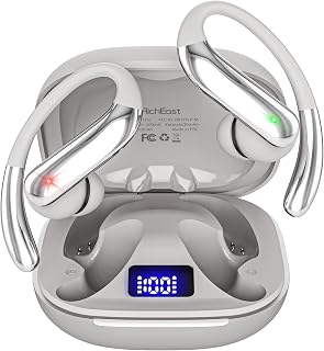 Active Noise Cancelling Earbuds Wireless Earbuds Bluetooth 6.0 Headphones, Hi-Res Audio Clear Calls Earphones with Over Ear Hooks for Running Gym Workout Travel Beige