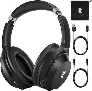 Active Noise Cancelling Headphones, Wireless Over-Ear Bluetooth Headphones ANC, Hi-Res Audio, 60H Playtime, Deep Bass, 3.5MM Cable, Memory Foam Ear Cups for Work/Travel/Home/Office