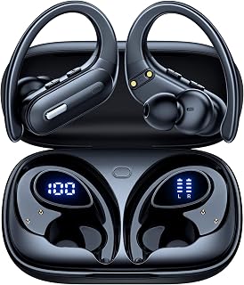 Active Noise Cancelling Wireless Earbuds Bluetooth Headphones 90 Hrs Playtime Ear Buds with Hi-Res Stereo Deep Bass Power Display Earphones with Earhooks Waterproof Transparency Headset Sports/Running