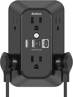 Addtam 6-Outlet Extender Surge Protector, Multi Plug Wall Outlet with 4 USB Wall Charger(PD 30W), Plug Extension Outlet with 1800J, Outlet Splitter Power Strip for Home Office, Black