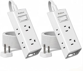 Addtam Flat Plug Extension Cord, Power Strip with 6 Outlet Extender, 2 Pack | 5ft Flat Wall Plug for Home Office and Dorm, No Surge Protector for Travel Cruise Ship Essentials, Easy Mountable, ETL Listed