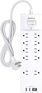 Addtam Power Strips with Surge Protection, 15FT Long Extension Cord with Multiple Outlets, Surge Protector Power Strip with 10 Outlets and 4 USB Ports(2 USB C), Flat Plug, 2700J, Black
