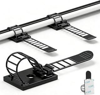 Adjustable adhesive cable management clips 100Pcs, large self adhesive cable ties clips ，Suitable for cable management under desks and on walls(Black)