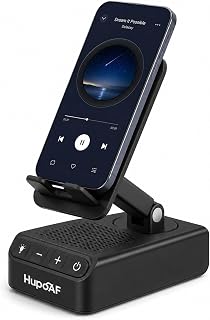 Adjustable Cell Phone Stand with Wireless Induction Bluetooth Speaker, HD Surround Sound & RGB Rhythm Lights, Foldable Portable Stand for Desk, Kitchen Counter, Home Office, Gift for Men Women Dad Mom