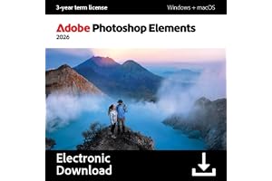 Adobe Photoshop Elements 2026 | Software Download | Photo Editing | 3-year term license | Activation Required [PC/Mac Online Code]