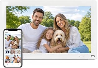 AEEZO Digital Picture Frame, 15.6'' WiFi Electronic Photo Frames with 64GB Memory, 1920 * 1080 IPS FHD Touch Screen, Auto-Rotate Easy Setup via AiMOR APP, Gifts for Parents and Grandparents White