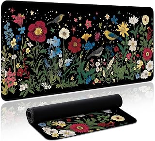 Aesthetic Desk Mat, Cute Enchanted Garden Desk Pad Protector for Work & Decor, 31.5" x 11.8", Pretty Non-Slip Extended Mouse Pad for Office or Home