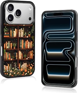 Aesthetic Floral Bookshelf Book Phone Case Compatible with iPhone 17 Pro Case 6.3 Inch, TPU Shockproof Protection Vintage Flowers Bookish Art Reading Book Lovers Gifts Phone Case for Girls Women Cover