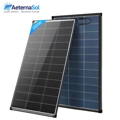 AeternaSol 200W Bifacial Solar Panel 18V N-Type Mono PV RV Home Off-Grid Battery
