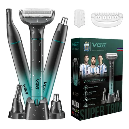 Afeitadora Corporal Set 3en1 Nariz O&iacute;do Ceja Vgr V-625 Ipx5 Color Negro y verde