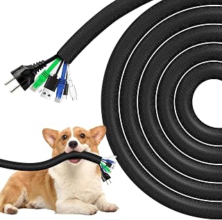 AGPTEK Cable Sleeve, 20ft - 4/5 inch Dog Cat Cord Protector for Pets, Black