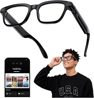 AI Smart Glasses with Camera, 4K POV Recording, Transparent Lens | 8MP photos, AI real-time translation, Object recognition, Bluetooth 5.4 open-ear audio for travel, work, and daily use