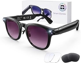 AI Smart Glasses with Camera, 8MP HD Bluetooth Camera Glasses for Women Men | 1080P Video Recording Sunglasses, Real Time Translation, Voice Assistant, Open Earbuds, Travel, Work, Vlog, (3 lenses)