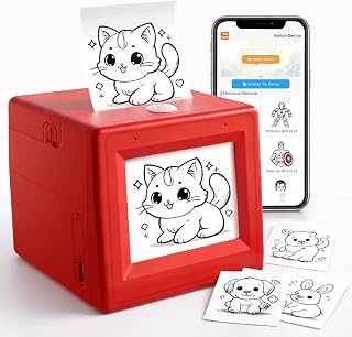 AI Smart Voice Sticker Printer Box, Smart Thermal Sticker Printer with Voice Control & Display, Inkless Portable Mini Printer for DIY, Study & Creative Fun, Includes 5 Rolls of Paper