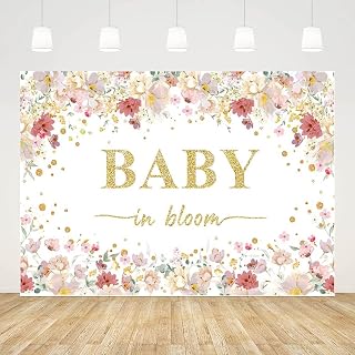 AIBIIN 7x5ft Baby in Bloom Baby Shower Backdrop for Girls, Watercolor Floral Wildflowers Photography Background, Spring Gold Dots Party Decorations Banner Photo Props (MI201)