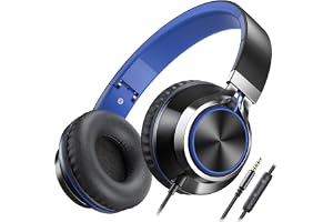 AILIHEN C8 Kids Wired Headphones with Mic for School, 3.5mm Jack, BlackBlue | On Ear Headsets and Volume Control Foldable, Corded Computer Chromebook for Children Teens Classroom Online Learning Travel