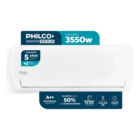 Aire Acondicionado Split Inverter Frio/Calor Philco PHIN35HA3BN 3053FG/3550W EcoPlus Blanco