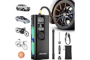 Airmoto Tire Inflator Portable Air Compressor for Cars, Bikes and Bicycles | Cordless Air Pump with Digital Pressure Gauge, Bright LED & Auto Shut-Off, Works on All Tires and Inflatables