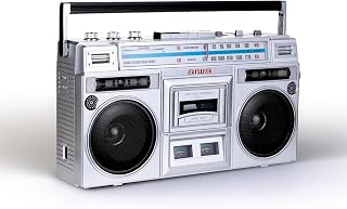 aiwa Portable Retro Boombox BackTrack Jr, Vintage Bluetooth Speaker with Cassette Player, Bluetooth, FM/AM Radio, USB & AUX for Home, Outdoor, and Travel Listening (Silver)