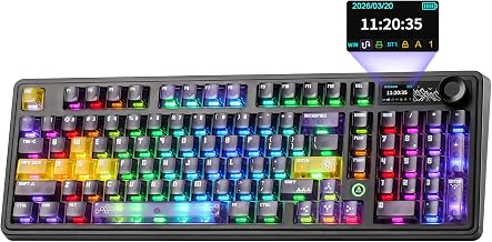 AJAZZ AK980 Pro Dual 8K Wireless Gaming Keyboard(Purple,Lychee Switch) | 10000mAh Battery,Wireless Mechanical Keyboard with TFT Screen & Metal Knob,Hot Swappable Creamy Computer Keyboard,for Win/Mac