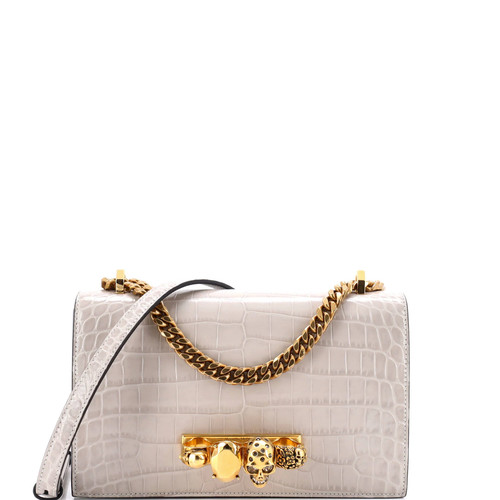 Alexander McQueen Jewelled Flap Satchel Crocodile Embossed Leather Medium