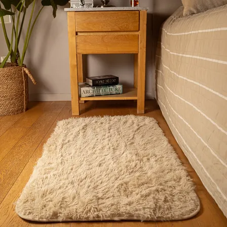 Alfombra 100x60 Cm Peluda Pie / Costado De Cama Dormitorio