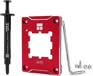 AM5 Secure Frame Red, Anti-Bending CPU Contact Frame for AM5 Socket | Red aluminum AM5 CPU contact frame with curved pressure plate, screwdriver, and TF7 2g thermal paste