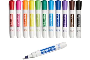 Amazon Basics Dry Erase Whiteboard Markers, Chisel Tip, Low-Odor, Assorted Colors, 12-Pack, Erase Easily