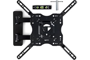 Amazon Basics Full Motion Articulating TV Wall Mount, with Swivel and Tilt, for 26" to 55" TVs and Flat Panels up to 80 Lbs, VESA Compatible, Single Stud, Black
