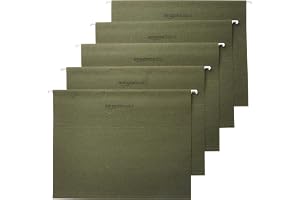 Amazon Basics Hanging File Folders with Adjustable Tabs, Sturdy Expandable Document Organizer, Letter Size 8.5x11 inch, Green, 25-Pack