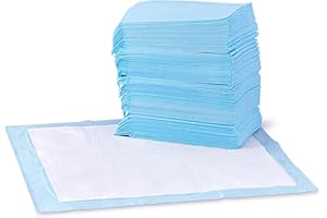Amazon Basics Leak-Proof Dog and Puppy Potty Training Pee Pads with Quick-Dry 5-Layer Super Absorbent Design, Regular Size 22 x 22 inch, Blue & White, 100 Count