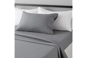 Amazon Basics Lightweight Breathable Brushed Microfiber 3-Piece Bed Sheet Set With 14-Inch Deep Pockets, Wrinkle Resistant, Twin XL, Dark Gray, Solid