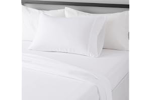 Amazon Basics Lightweight Breathable Wrinkle-Free Brushed Microfiber 3-Piece Bed Sheet Set with 14-Inch Deep Pockets, Twin, Bright White, Solid