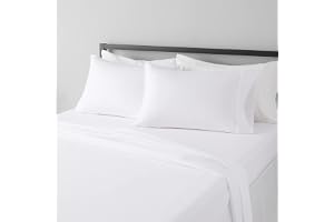 Amazon Basics Lightweight Super Soft Breathable Wrinkle-Resistant Microfiber 4-Piece Bed Sheet Set with 14-Inch Deep Pockets, Queen, Bright White, Solid
