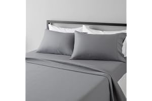 Amazon Basics Lightweight Super Soft Comfortable Breathable Wrinkle Resistant Brushed Microfiber 4-Piece Bed Sheet Set with 14-Inch Deep Pockets, Queen, Dark Gray, Solid