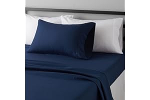 Amazon Basics Lightweight Super Soft Easy Care Wrinkle Free Microfiber 3 Piece Bed Sheet Set with 14-Inch Deep Pockets, Twin, Navy Blue, Solid, Kids, Men & Women Bedding