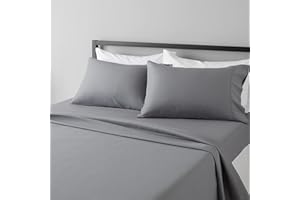 Amazon Basics Lightweight Super Soft, Wrinkle-Free, Breathable Luxury Microfiber 4 Piece Bed Sheet Set with 14-Inch Deep Pockets, Full, Dark Gray, Solid