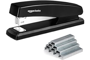 Amazon Basics Office Stapler with 1000 Staples, 25 Sheet Capacity, Non-Slip, Black, Home Office
