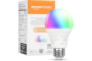 Amazon Basics Smart A19 LED Light Bulb, Color Changing, 9W (60W Equivalent), 800LM, Works with Alexa Only, WiFi 2.4 GHz, No Hub Required, Mood Lighting, Energy Efficient, 1-Pack
