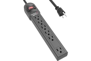Amazon Basics Surge Protector Power Strip, 16-Outlet, Heavy Duty, Metal, 600 Joules, 6ft Extension Cord, Wide Spaced, Mountable, Black
