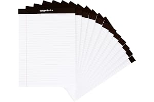 Amazon Basics Wide Ruled Lined Writing Note Pads for Office Supplies, 8.5" x 11.75", White, 12-Pack of 50 Perforated Sheets