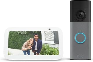 Amazon Echo Show 5 Smart Display with Alexa+ & Ring Battery Doorbell Bundle - 2x Bass, Retinal 2K Video, 6x Enhanced Zoom, Glacier White & Speckled Gray