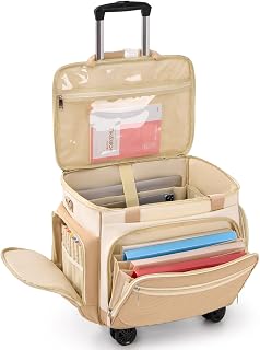 Amythe Rolling Teacher Tote Bag with Wheels, Rolling Briefcase for Women, 15.6 Inch Laptop Bag, 5-Wheel Rolling System with Detachable Trolley for Work, Teaching and Travel
