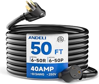 ANDELI 40Amp 50ft Welder Extension Cord 8 AWG [ETL Listed], 250V NEMA 6-50 Heat-Resistant Welding Cord 3 Prong for MIG/TIG/MMA Welder, Plasma Cutter（8-50ft）