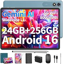 Android 10 inch, AI Android 16 Tablet with Keyboard, 24GB+256GB+2TB, Pink