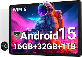 Android 15 Tablet 10 Inch, 16GB RAM 32GB ROM 1TB Expandable, Fast WiFi 6 & BT 5.4 Electronics Tablets 5-Core, HD IPS Touchscreen, 8H+ Battery, 2*Camera Tablet for Kids & Adults, Gift, Streaming, Work