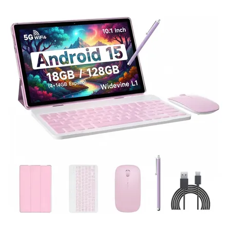 Android 15 Tablet Con Teclado 10p 18gb Ram + 128gb Rom Rosa