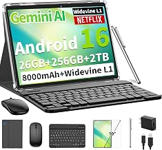 Android 16 Tablet with Keyboard - 26GB+256GB+2TB Expand, Gemini AI-Black